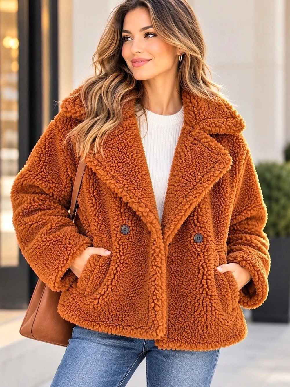 UGG Gertrude Short Teddy Coat Chestnut Brown Size M NWT $248